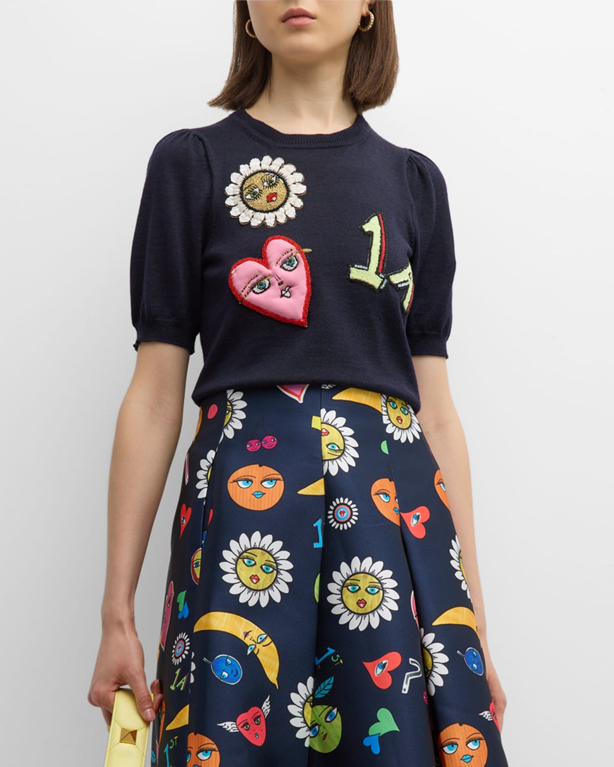 Maison Common Wool Mixed Emoji Embroidered Sweater In Navy