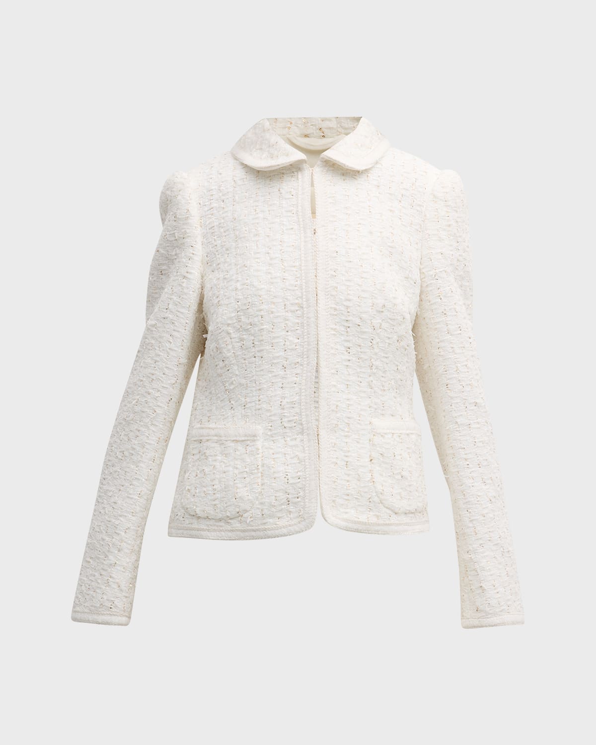 Peter-Pan Collar Paillette Pinstripe Tweed Jacket