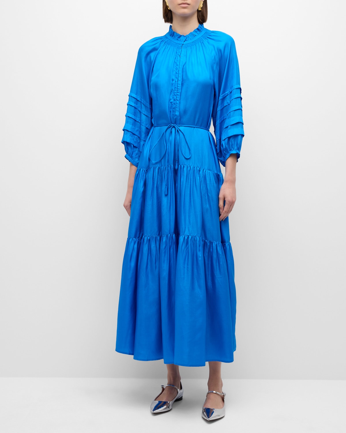 Trinidad Tiered Blouson-Sleeve Maxi Dress