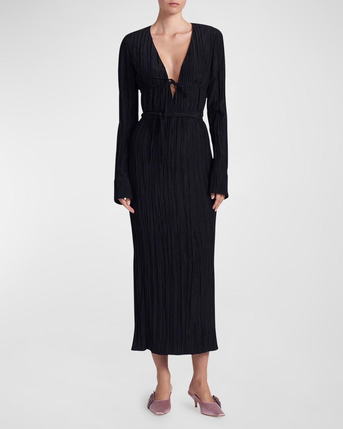 Shop Altuzarra Carol Pleated Midi Dress In Black