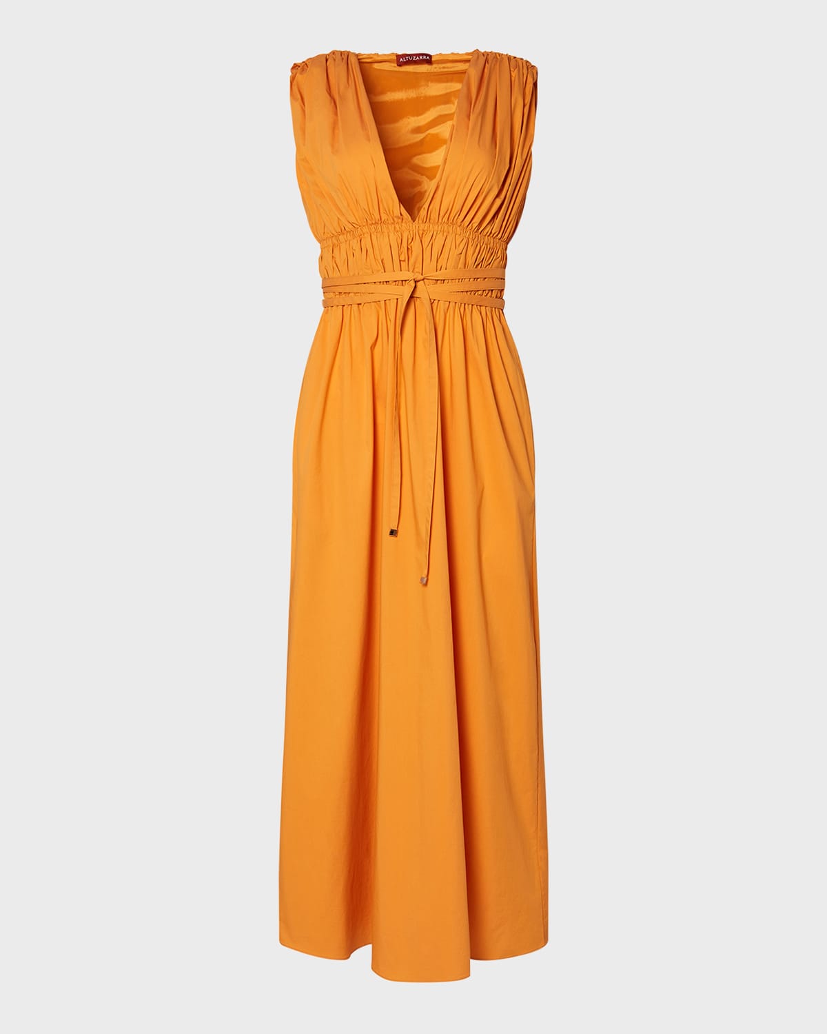 Shop Altuzarra Fiona V-neck Gathered Sleeveless Midi Dress In Mirabelle