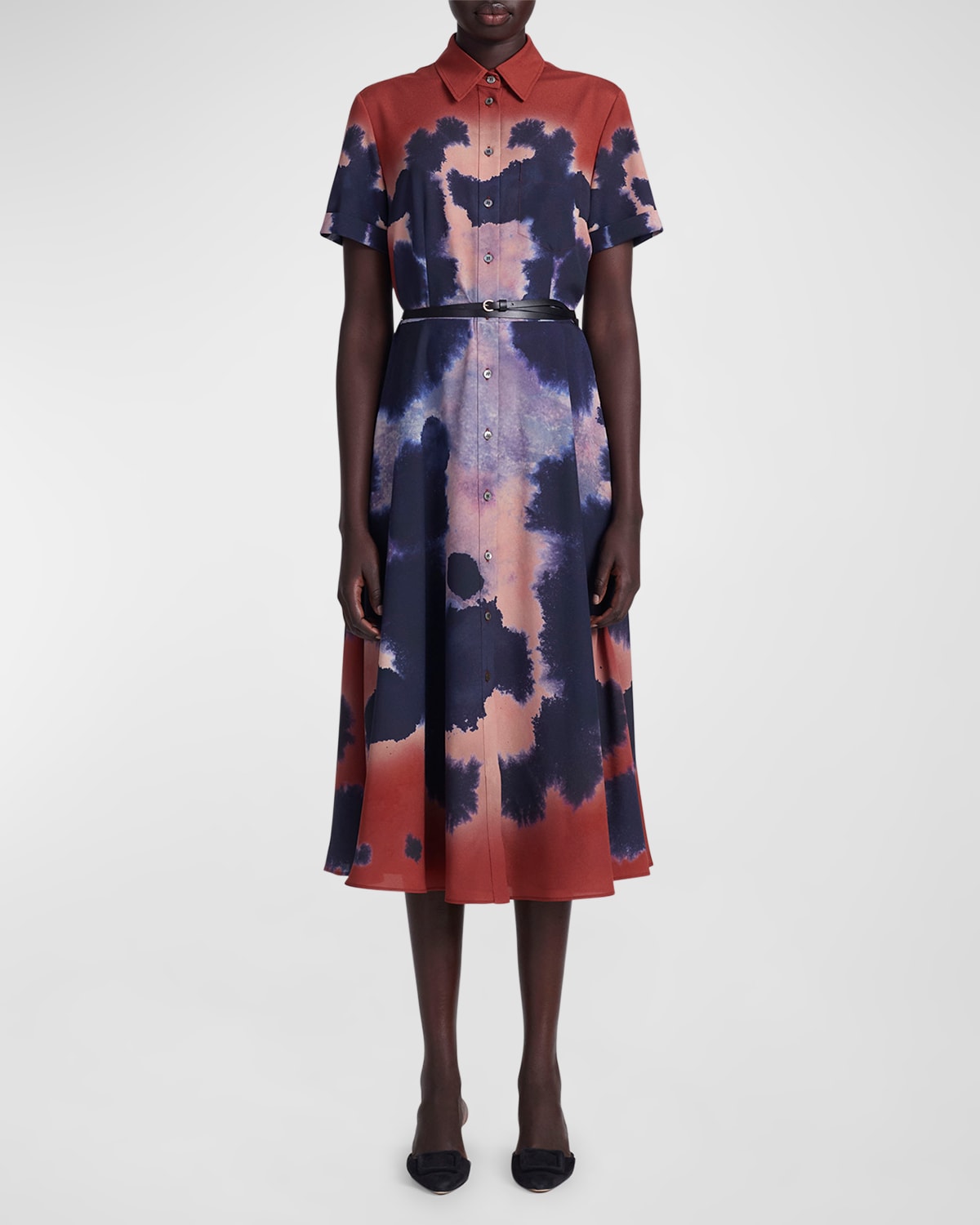 Shop Altuzarra Kiera Short-sleeve Tie-dye Midi Shirtdress In Brick Ladybug