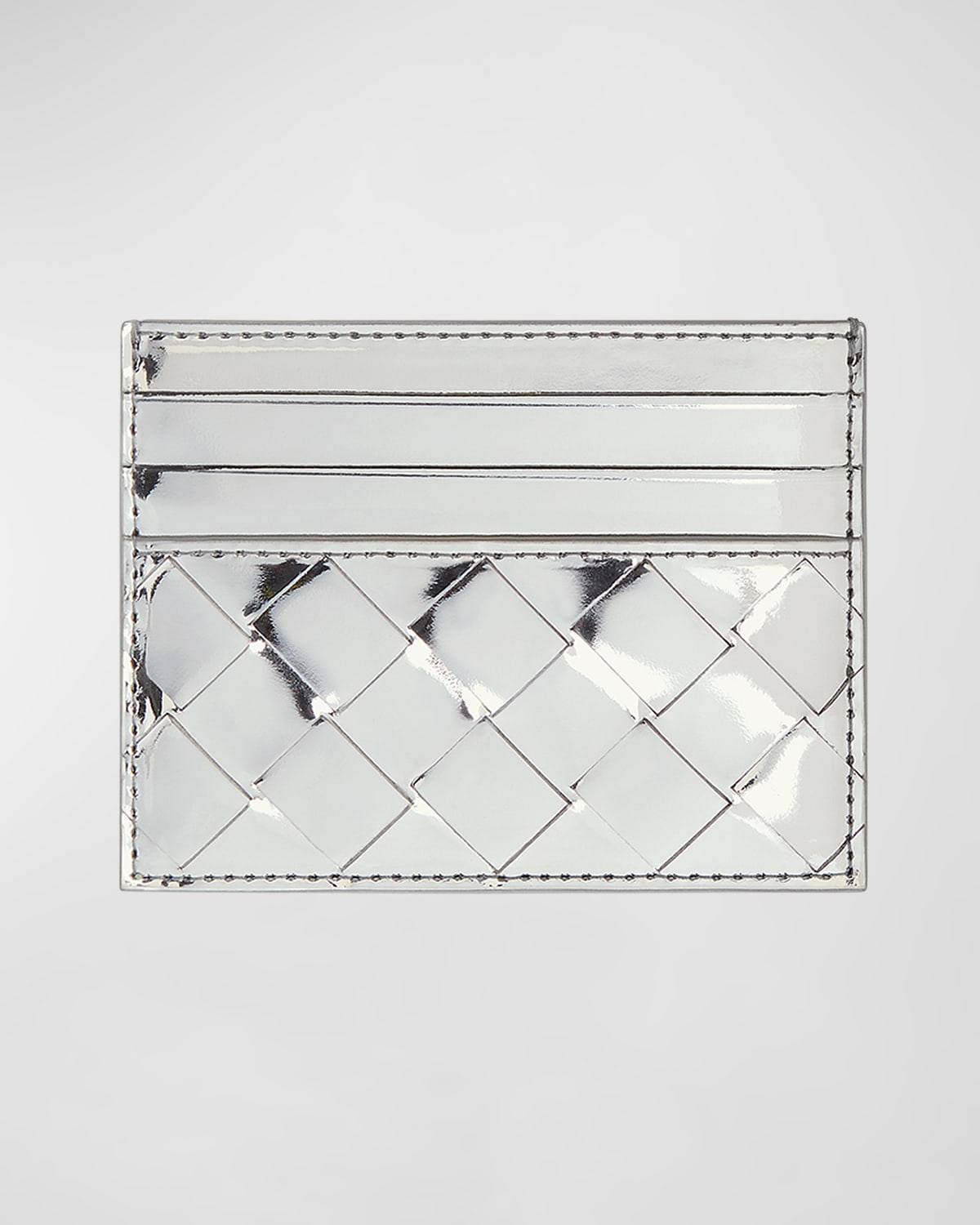 Bottega Veneta Intrecciato Metallic Leather Card Case In Silver-silver