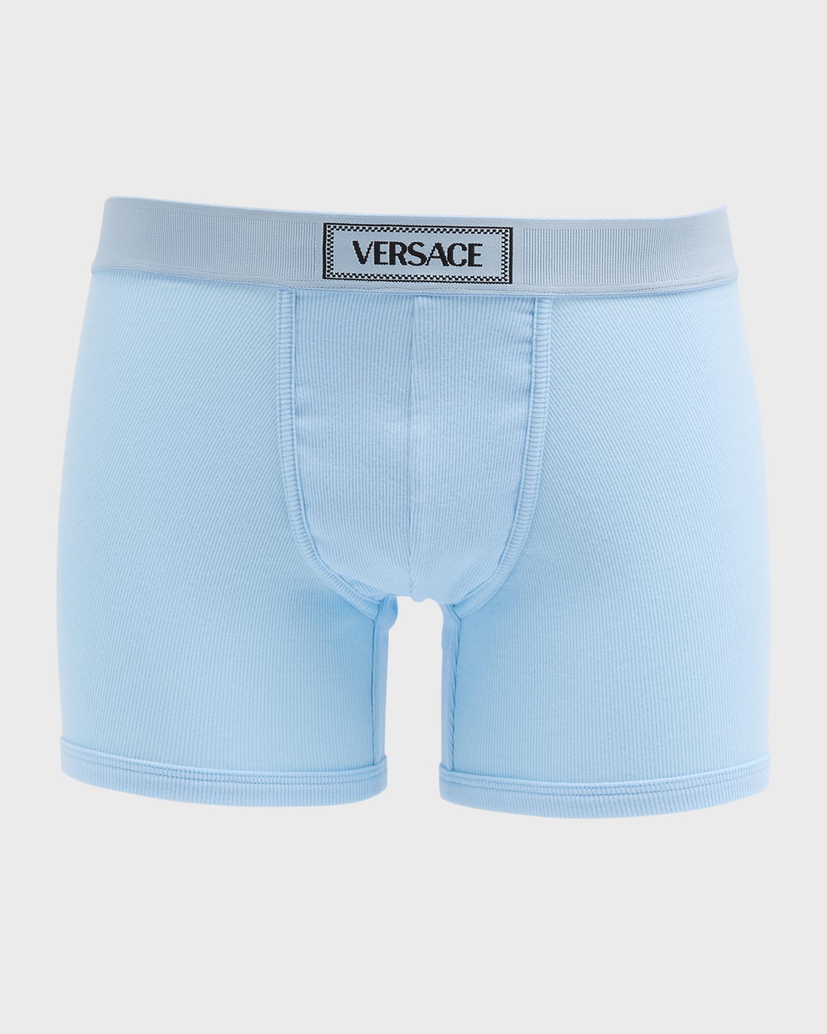 Shop Versace Men's Ribbed Cotton Logo Boxer Briefs In Pastel Blue