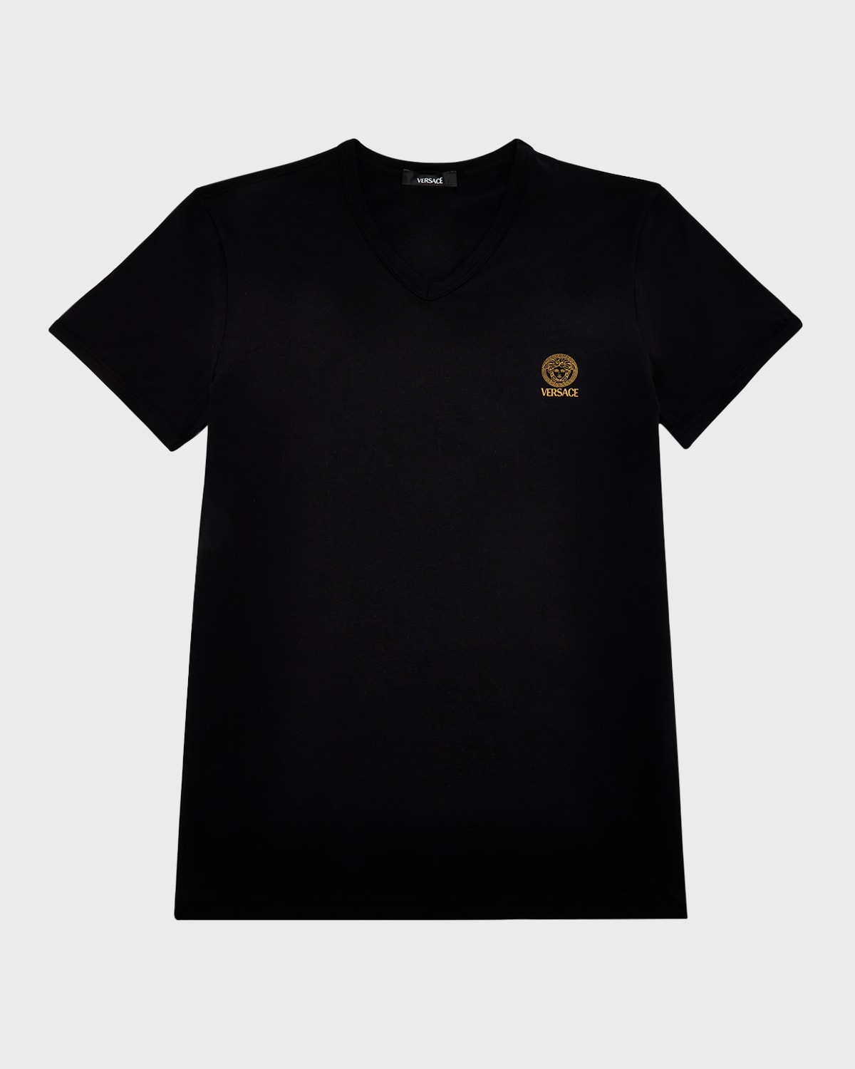 Versace White Crewneck T-shirt With Medusa Print On The Front In Cotton Stretch Man In Black