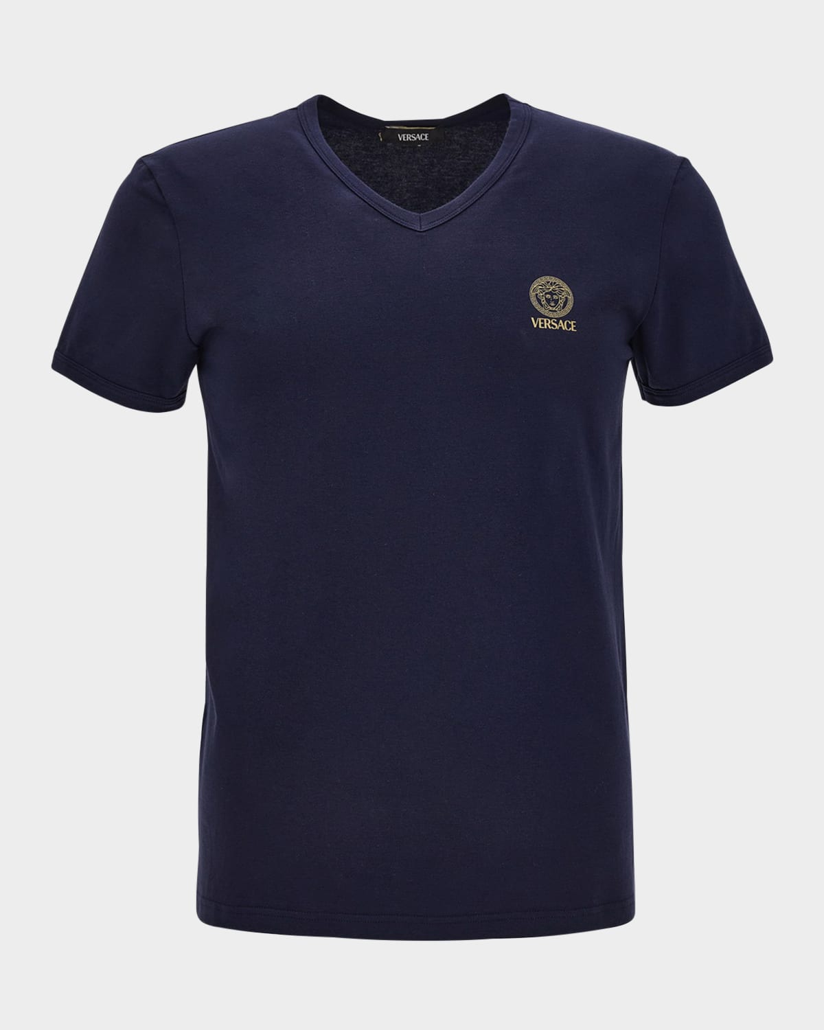 Versace Men's Logo V-neck T-shirt In Blue