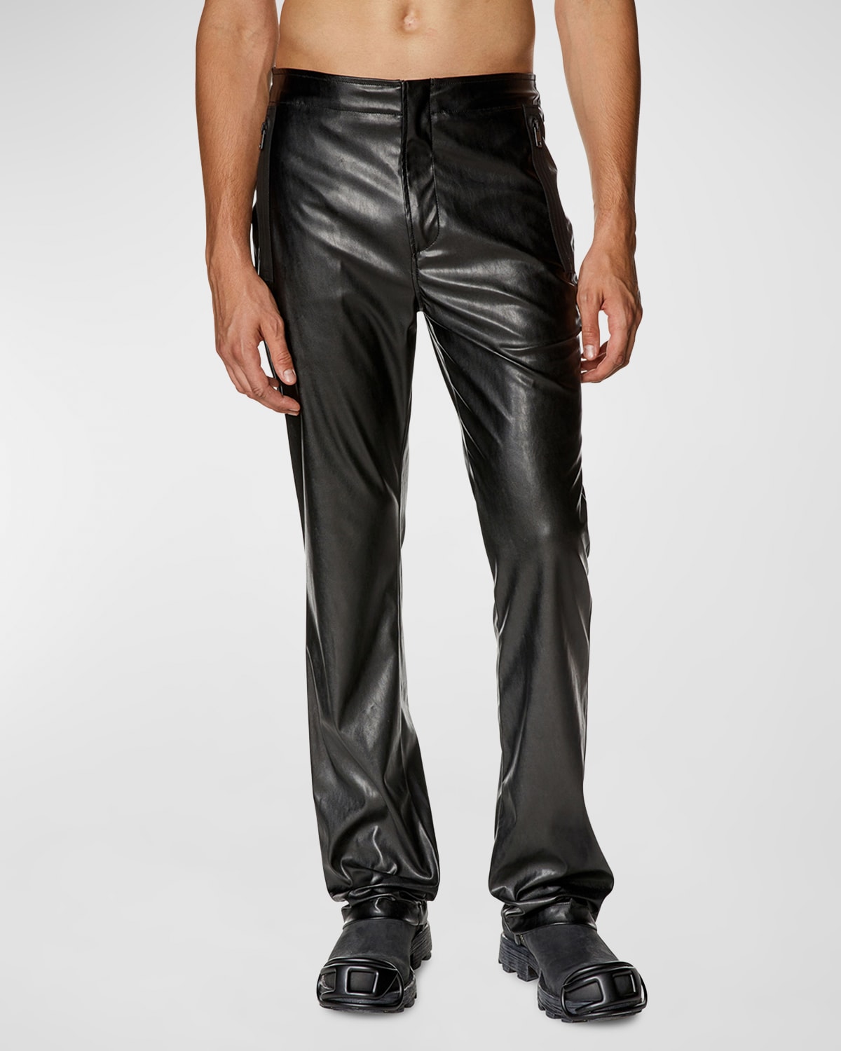 Shop Diesel Men's P-nes Slim Second-skin Patent Trousers In Deep/black