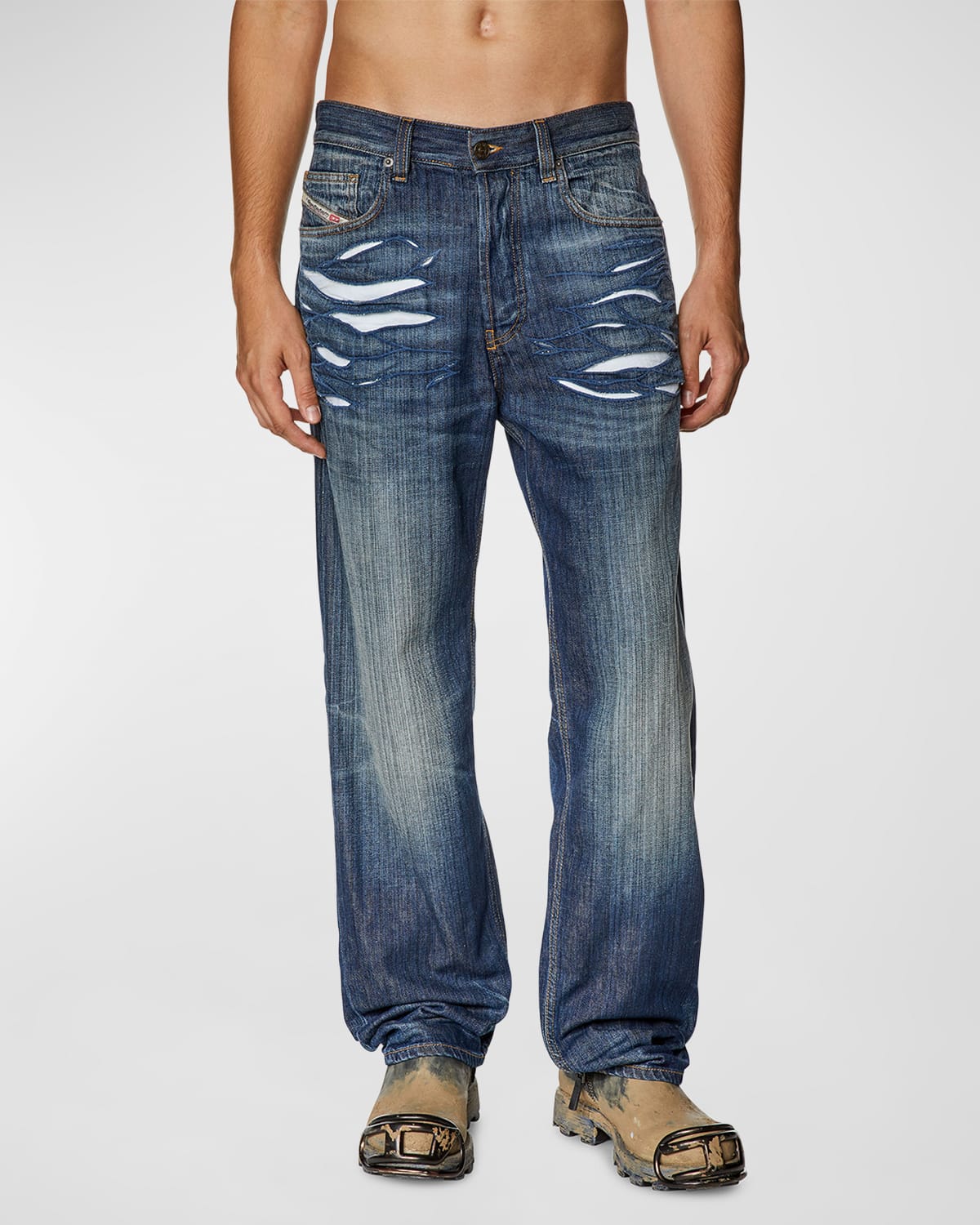 DIESEL MEN'S D MACS FSD4 DISTRESSED STRAIGHT-LEG JEANS