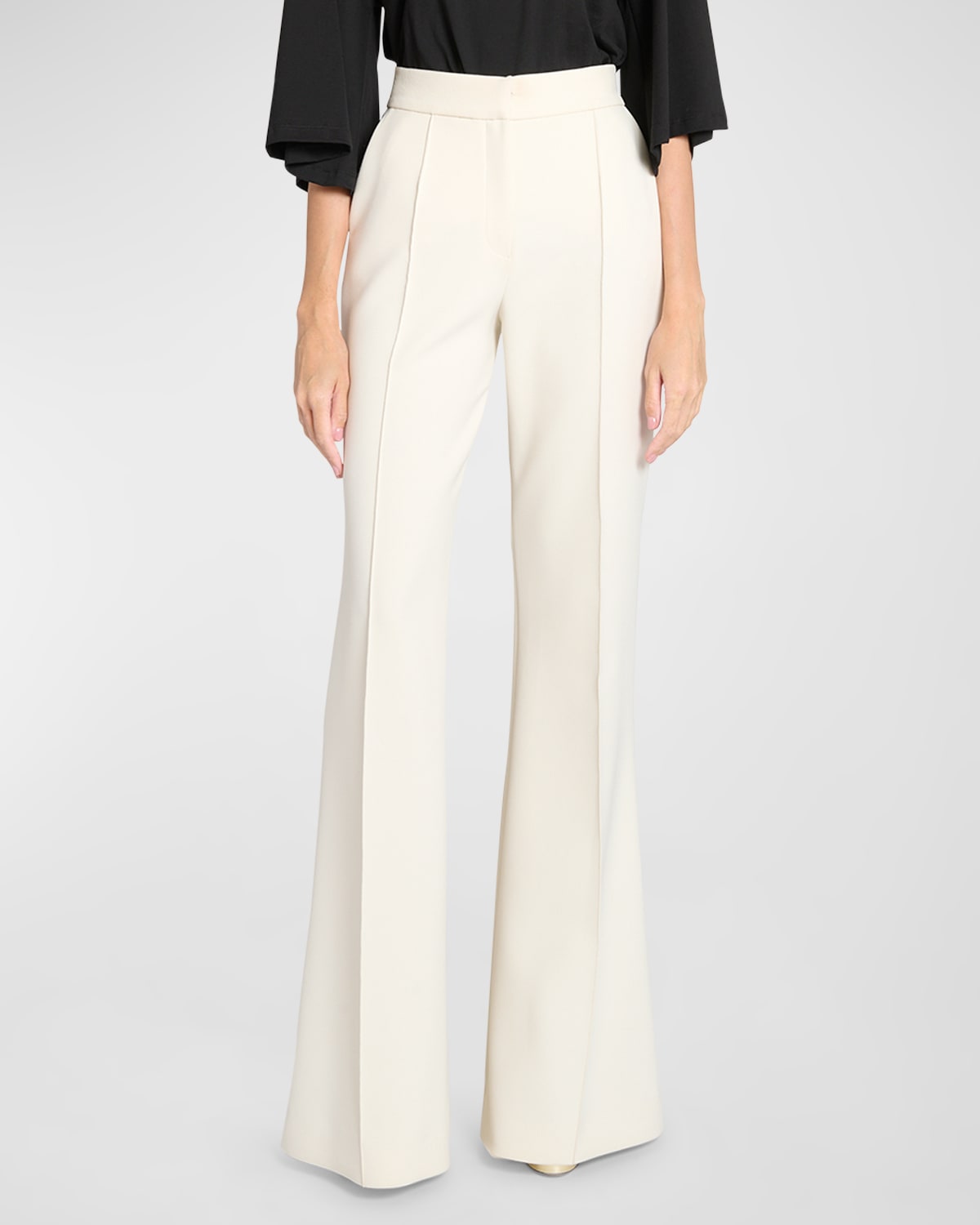 Elie Saab High-rise Pintuck Flared Cady Pants In White
