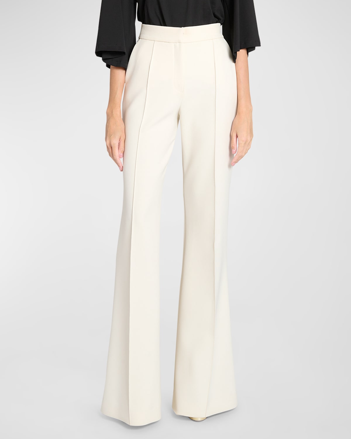 Elie Saab High-rise Pintuck Flared Cady Pants In Powder White