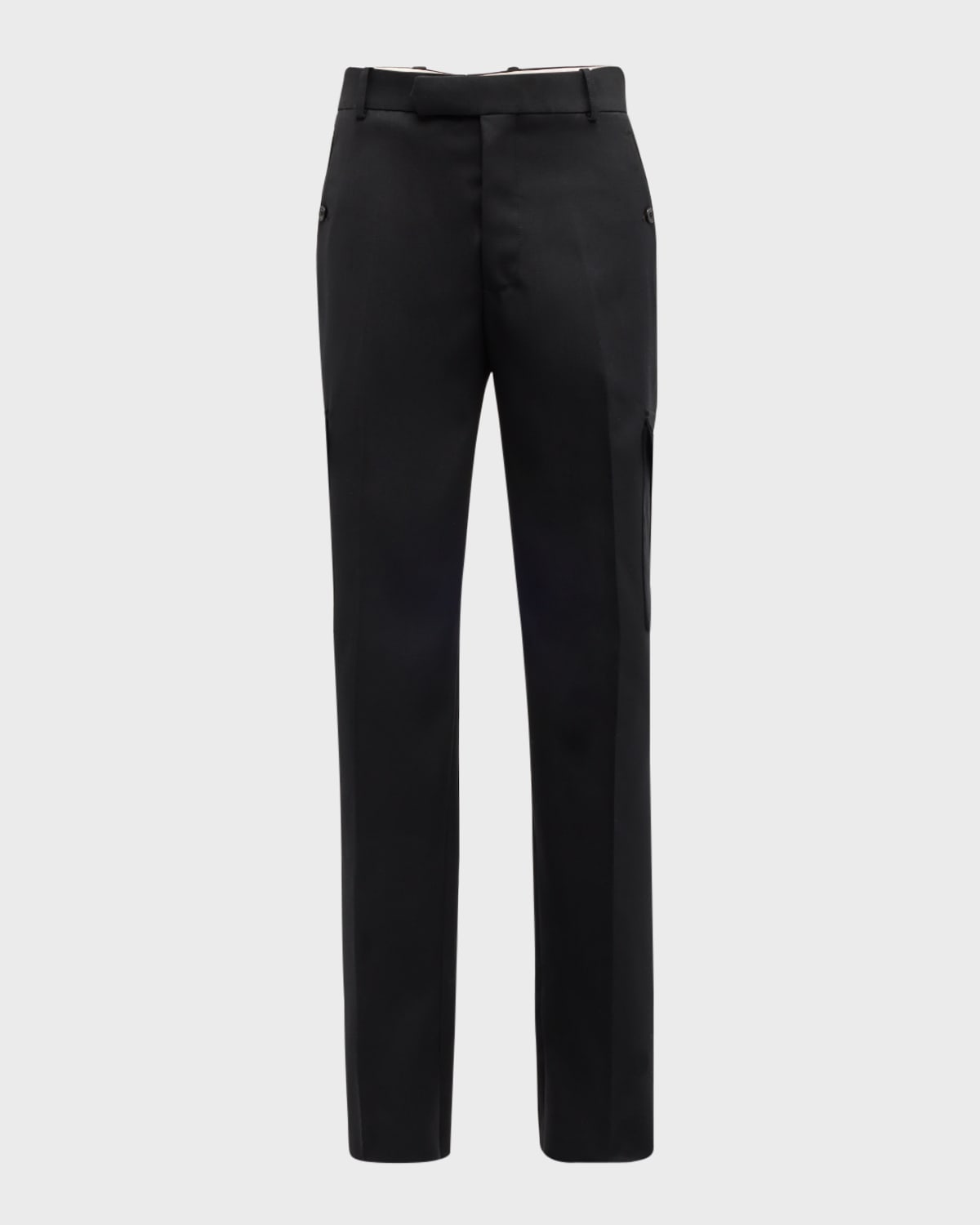 Shop Alexander Mcqueen Men's Wool Gabardine Cargo Trousers In Black