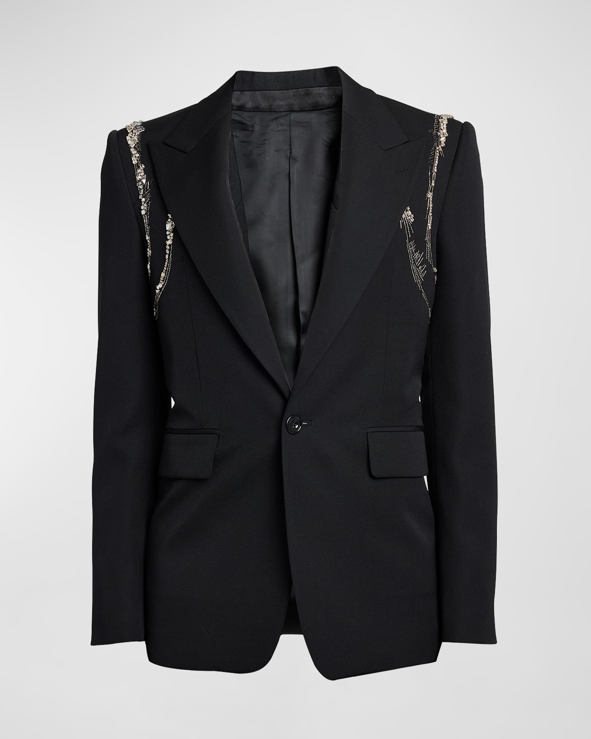 Shop Alexander Mcqueen Men's Wool Crystal Harness Sport Jacket In Black