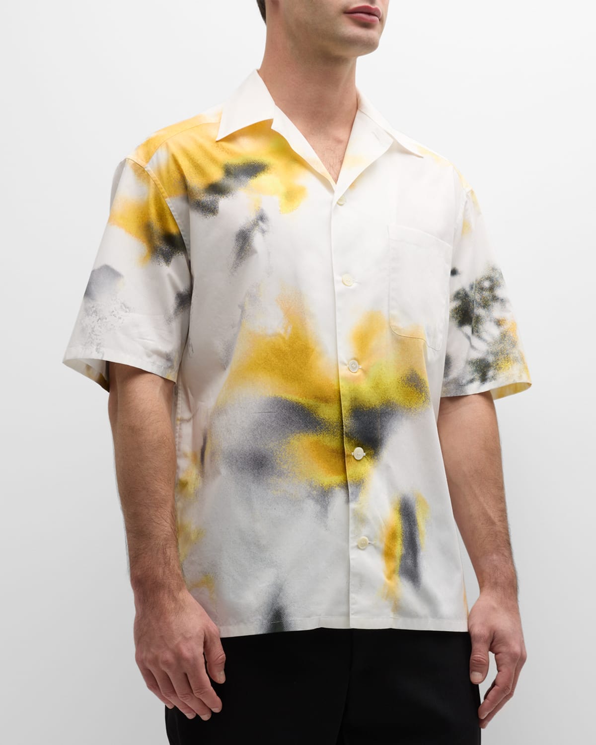 Shop Alexander Mcqueen Men's Obscured Flower Camp Shirt In Moon