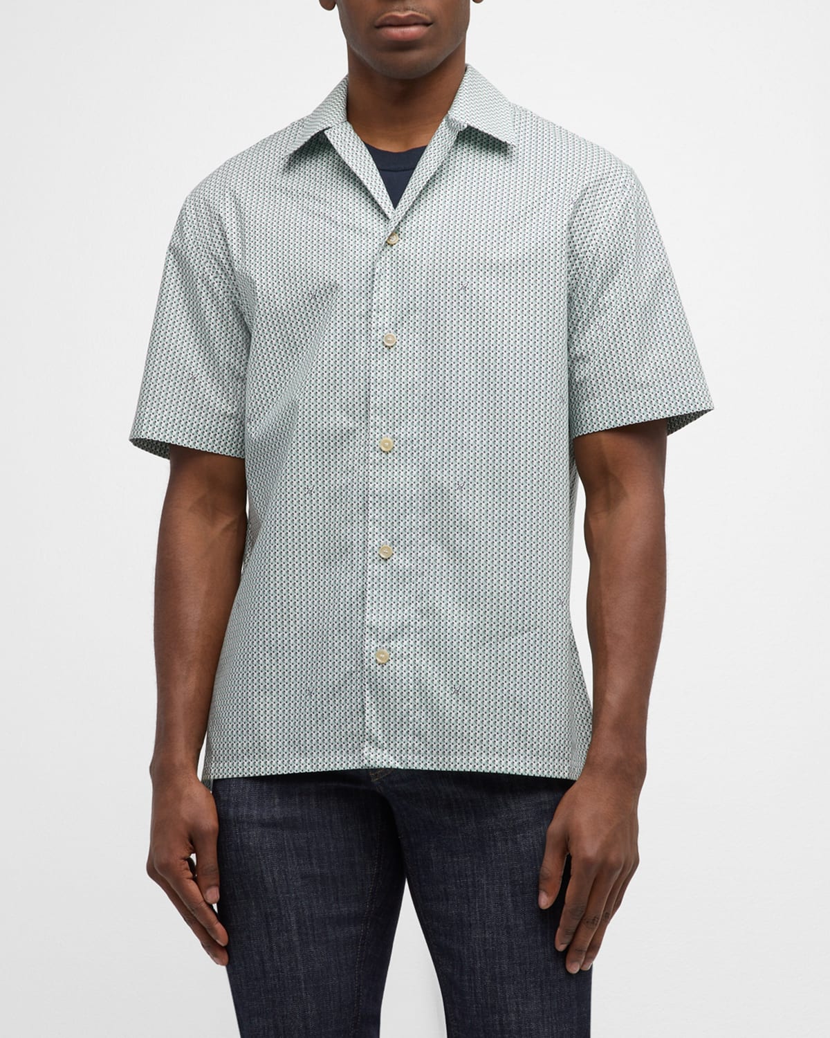 Men's Cotton Geometric-Print Camp Shirt