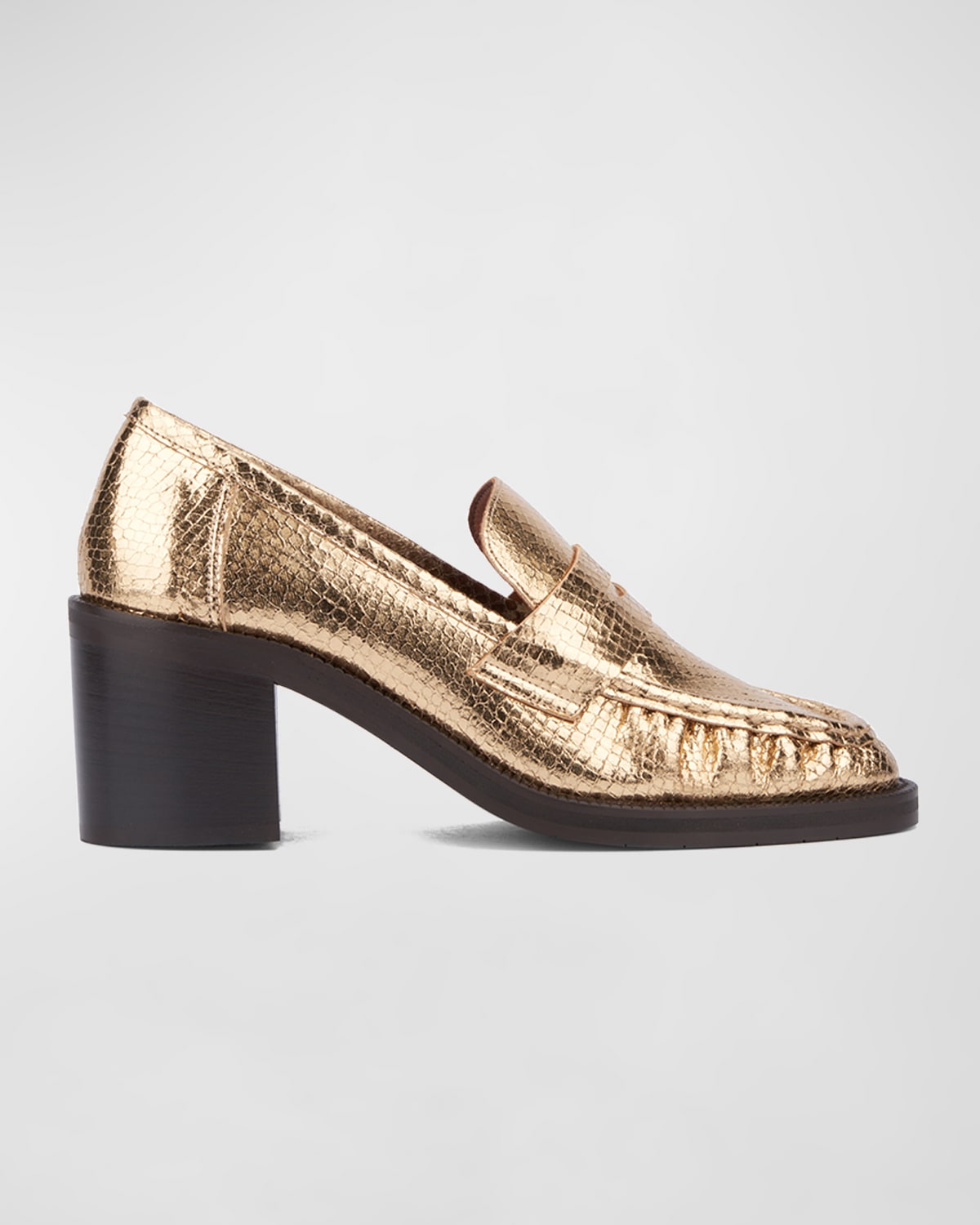 Aquatalia Josette Metallic Snake-embossed Penny Loafers In Gold