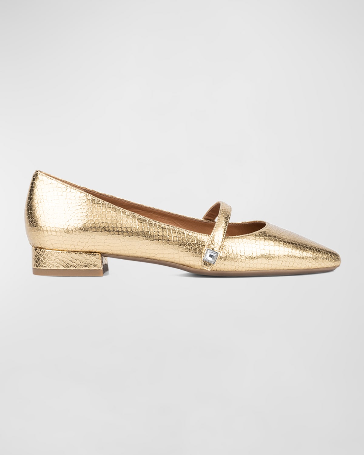 Aquatalia Priya Metallic Snake-embossed Mary Jane Flats In Gold