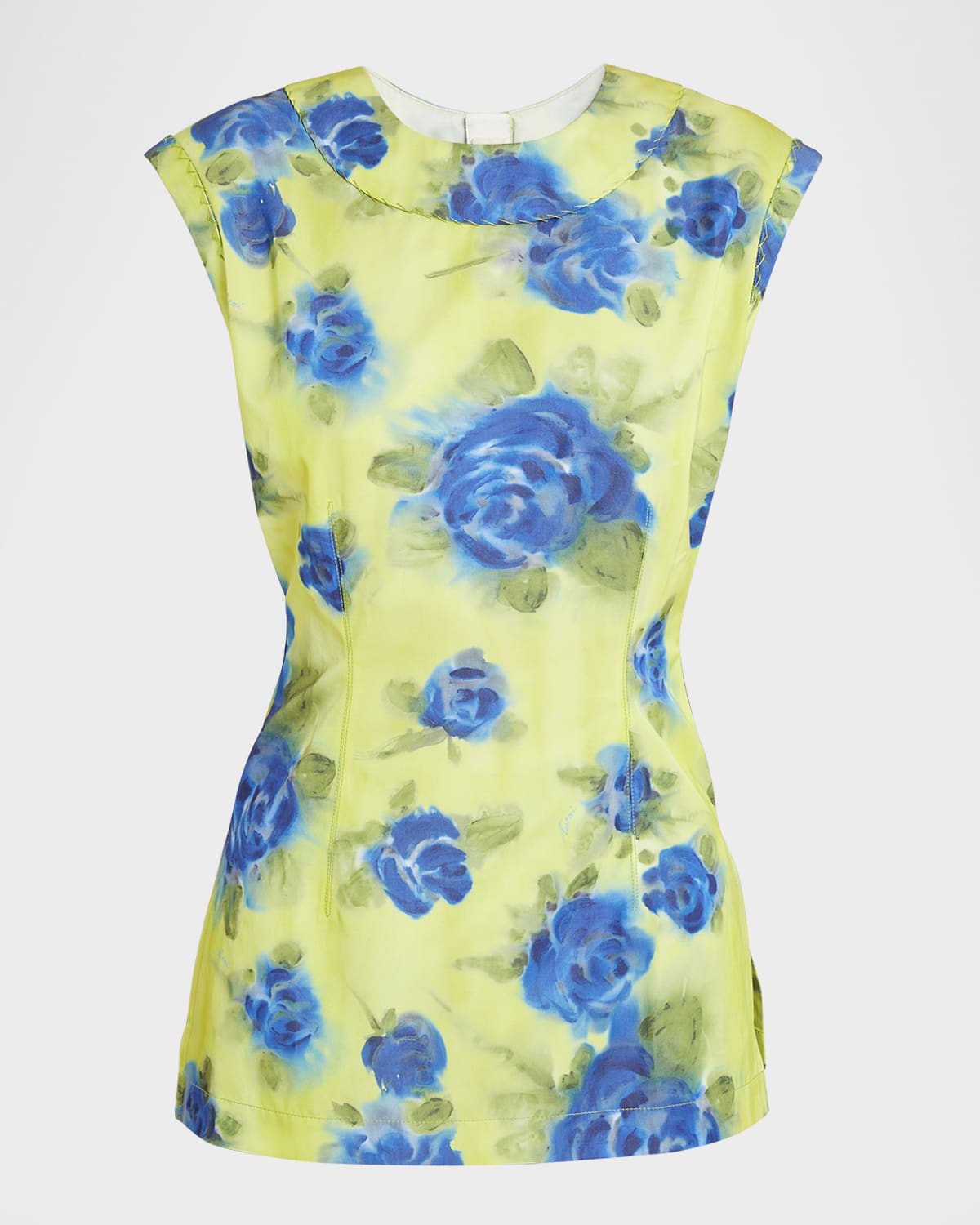 Shop Marni Floral Print Top With Zig-zag Seam Detail In Lemonyell