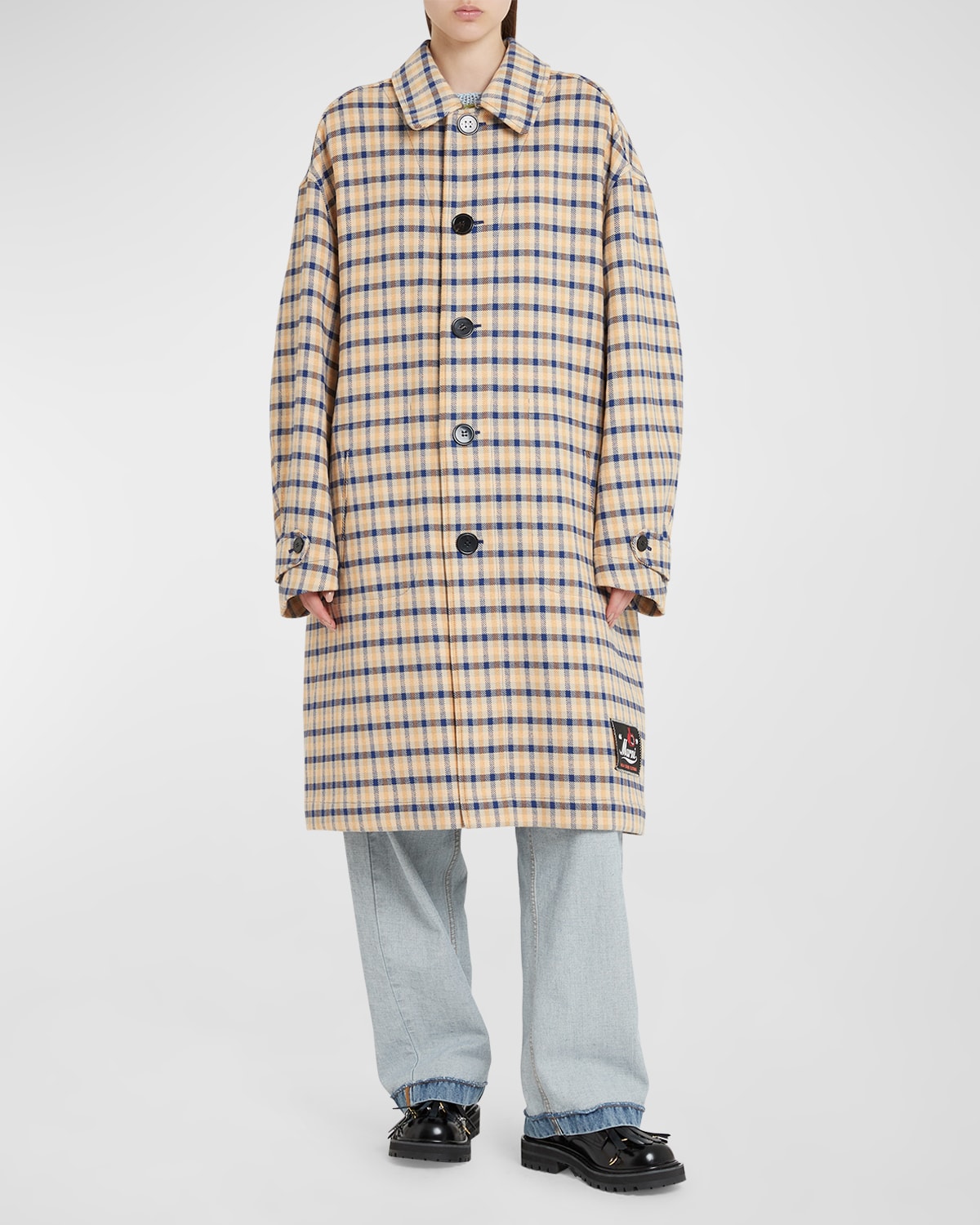 Shop Marni Oversized Reversible Coat With Collar And Cut On The Back Of The Neck In Beige