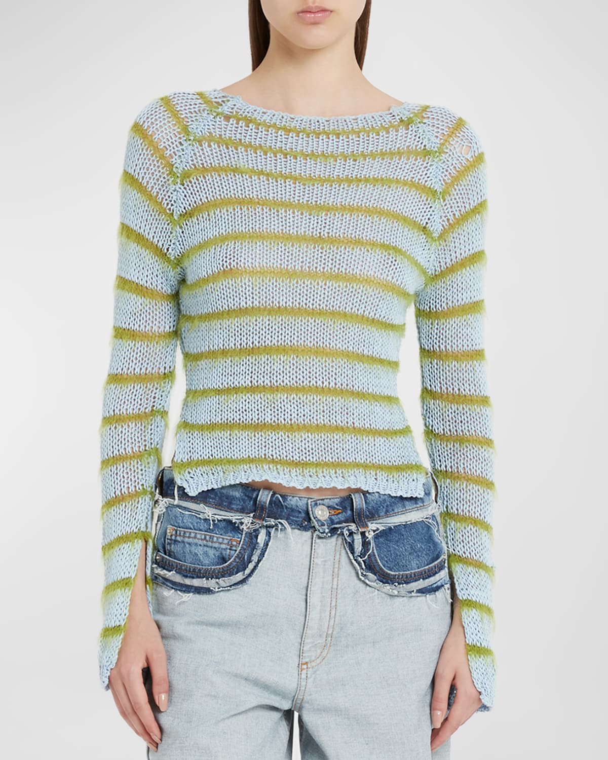 Shop Marni Brushed Stripe Cropped Sweater In Irisblue