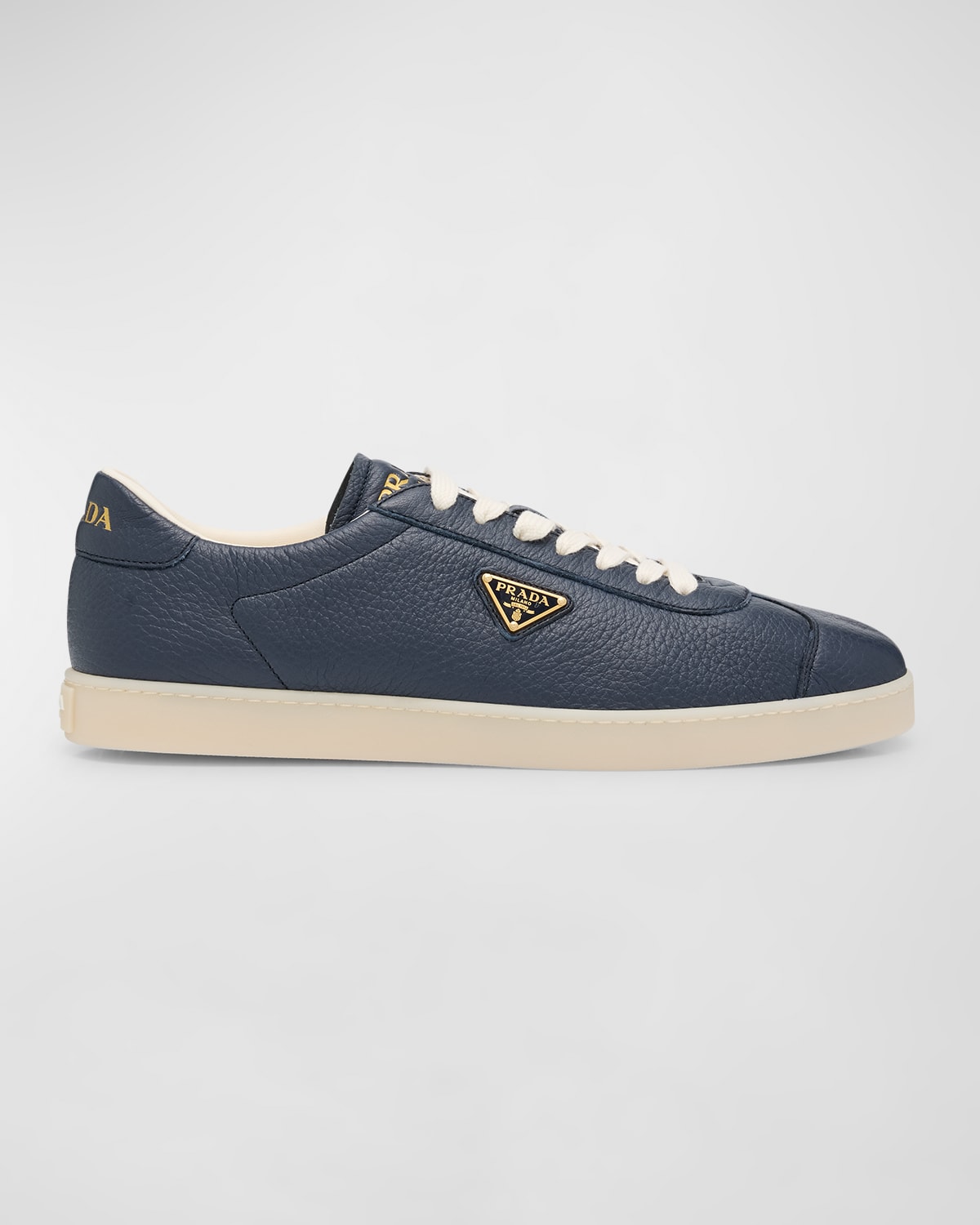 Prada Men's Lane Deerskin Low-top Sneakers In Blue