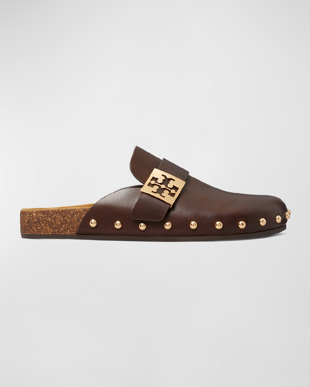 Shop Tory Burch Mellow Leather Buckle Slide Mules In Deep Mocha  Gold