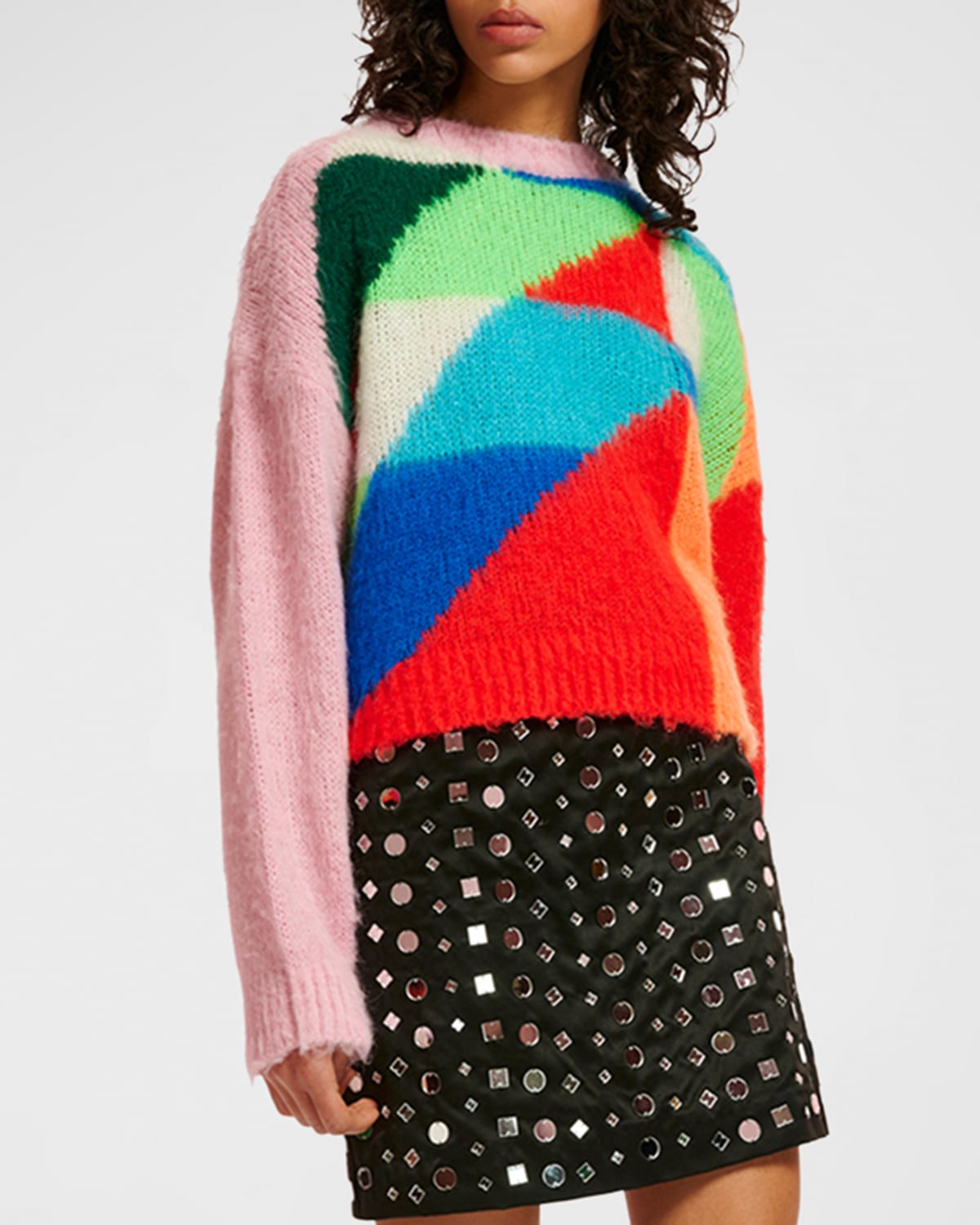 Shop Essentiel Antwerp Efancy Multicolor Geometric Intarsia-knit Sweater In Rosso