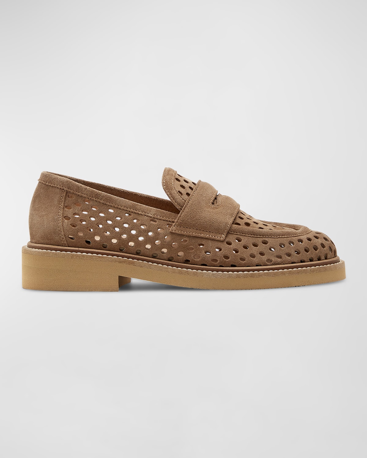 Shop La Canadienne Karter Perforated Suede Penny Loafers In Biscotti