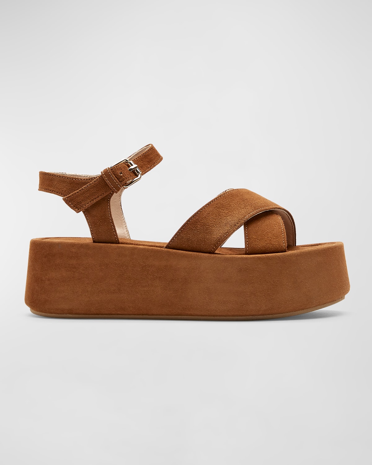 Shop La Canadienne Kinsley Platform Ankle-strap Suede Sandals In Chestunut