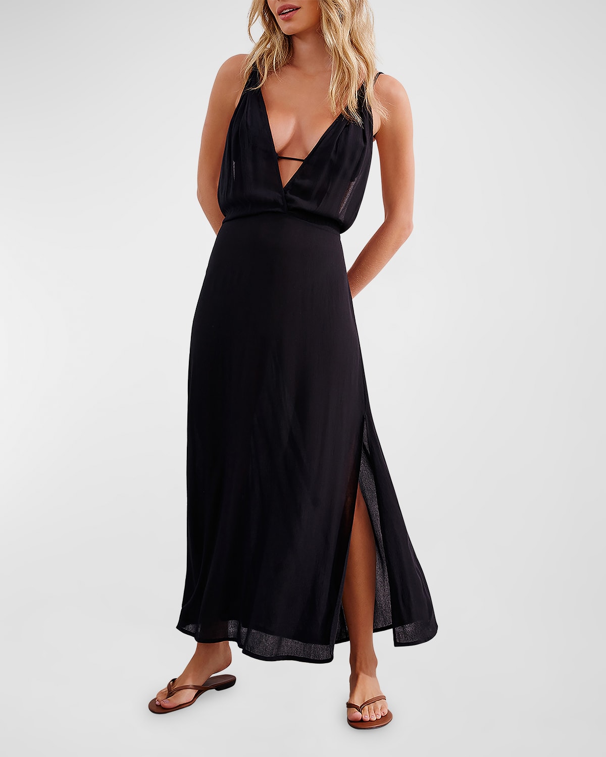 Vix Solid Amalia Maxi Dress Coverup In Black
