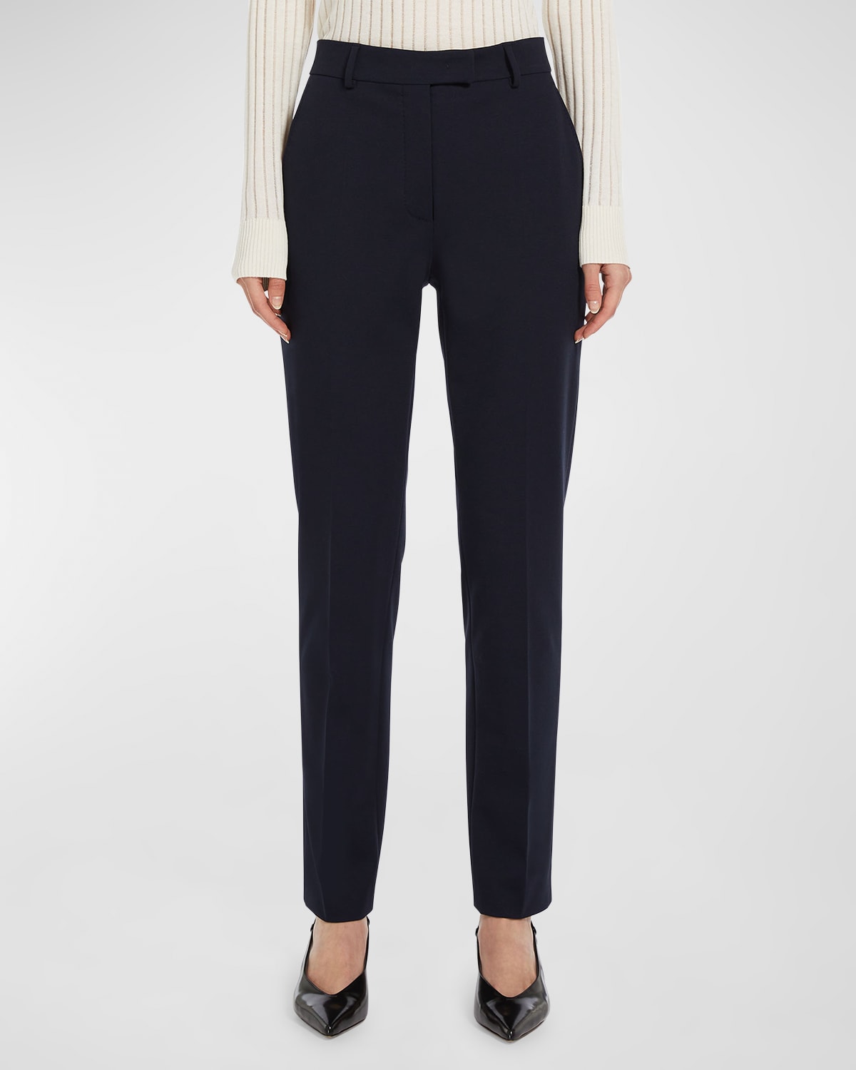 Max Mara Ananas Tapered Stretch Jersey Pants In Navy