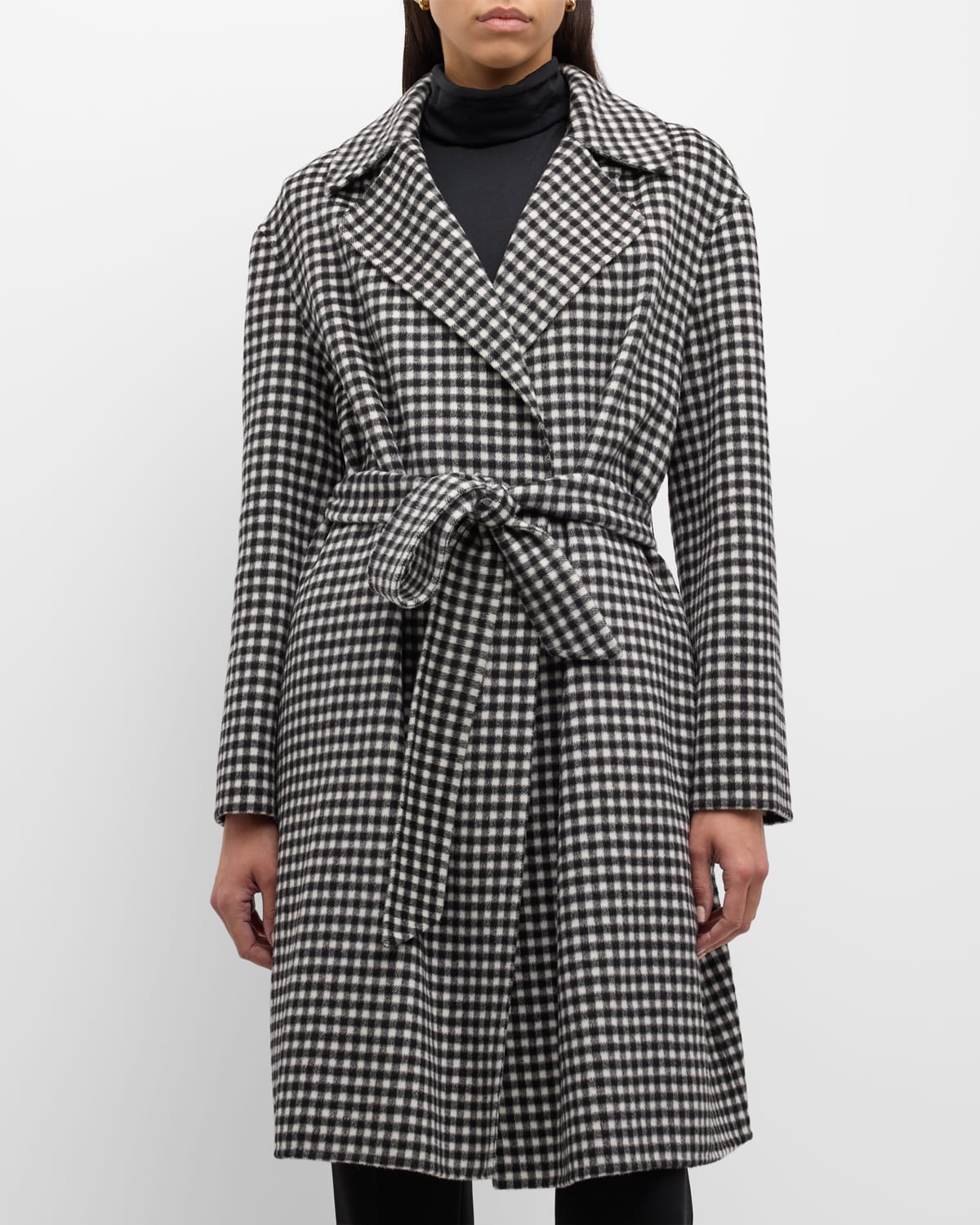 Shop Max Mara Alcade Check-print Wool Wrap Coat In Black White