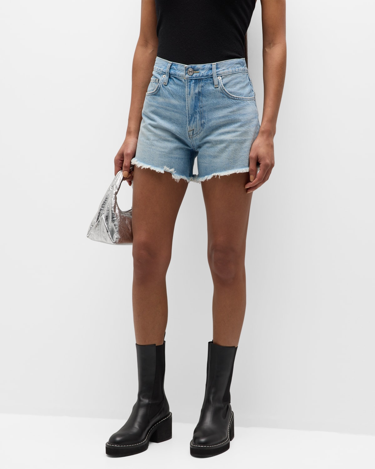 Shop Frame Le Super High Shorts In Calm Waters