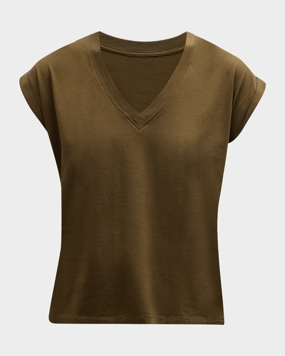 Shop Frame Easy V-neck Tee In Olive Khaki