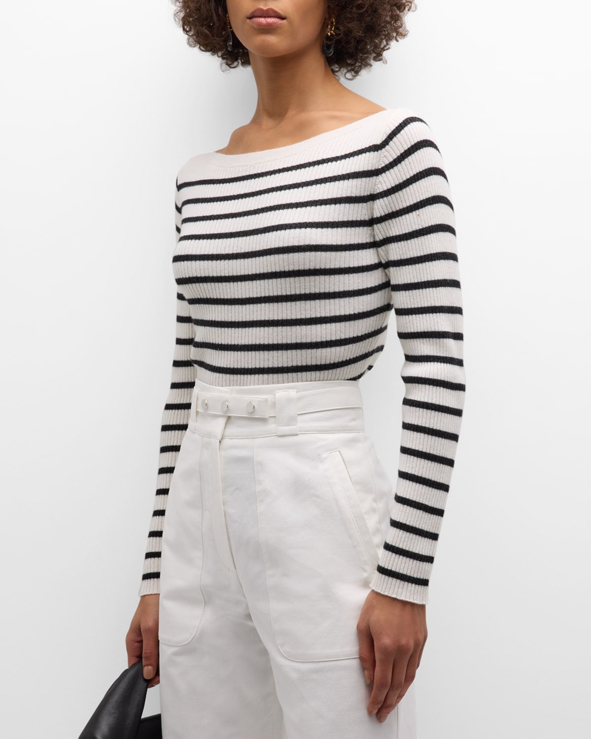 Frame Striped Boatneck Sweater In Black Multi