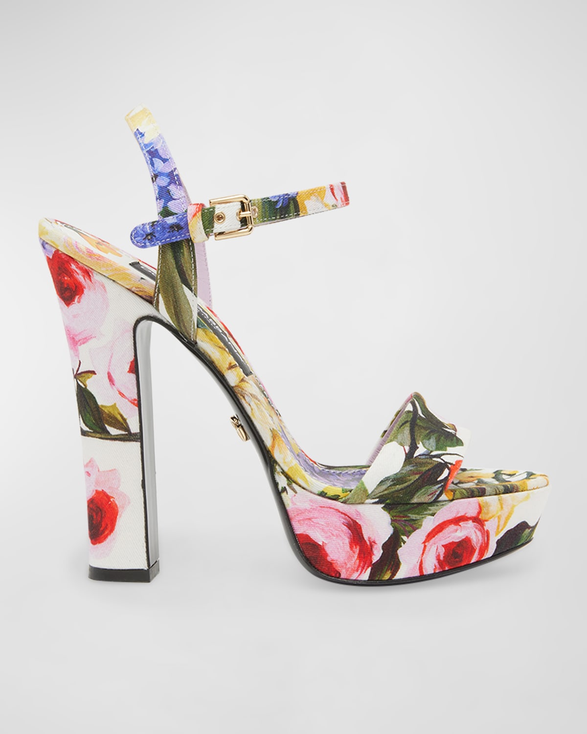 Shop Dolce & Gabbana Floral Ankle-strap Platform Sandals In Garden White