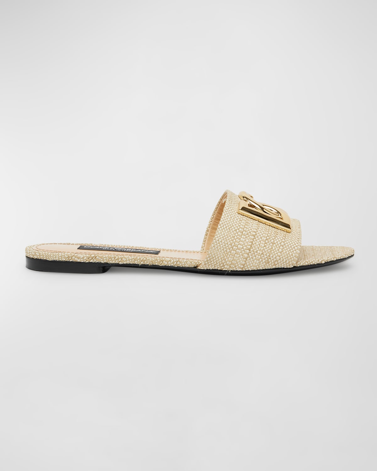 Shop Dolce & Gabbana Raffia Dg Medallion Flat Slide Sandals In Light Sand