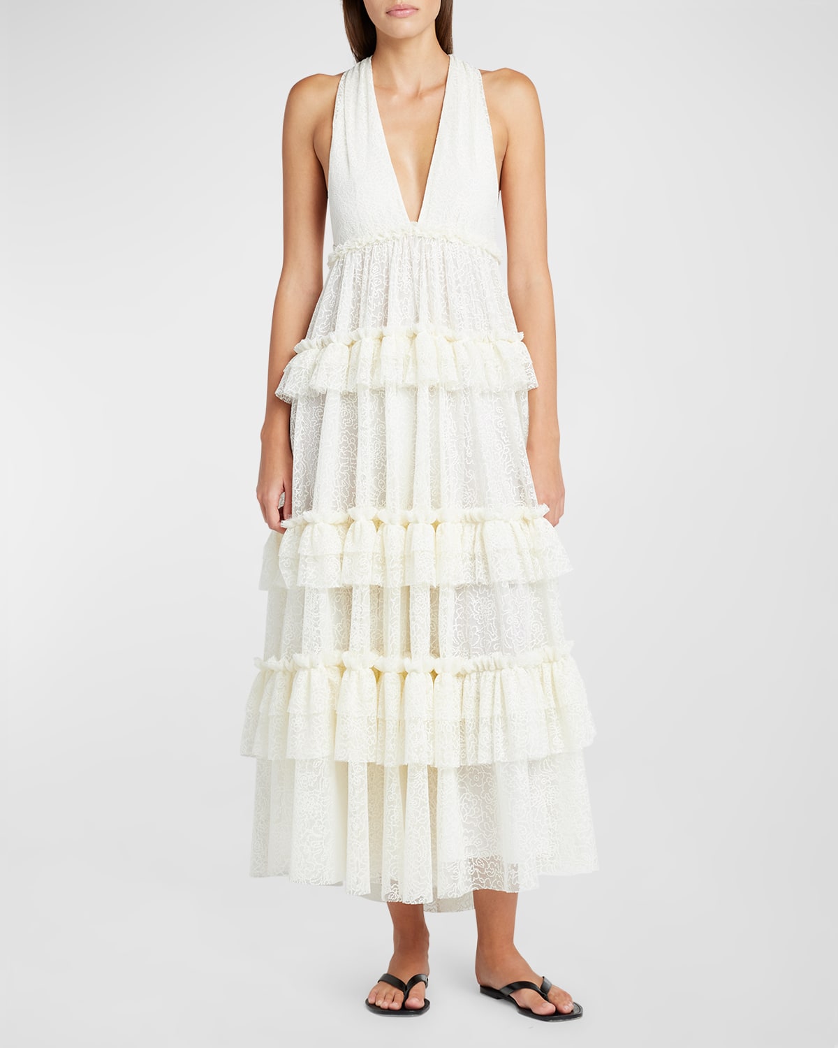 Shop Philosophy Di Lorenzo Serafini Tiered V-neck Lace Maxi Dress In White