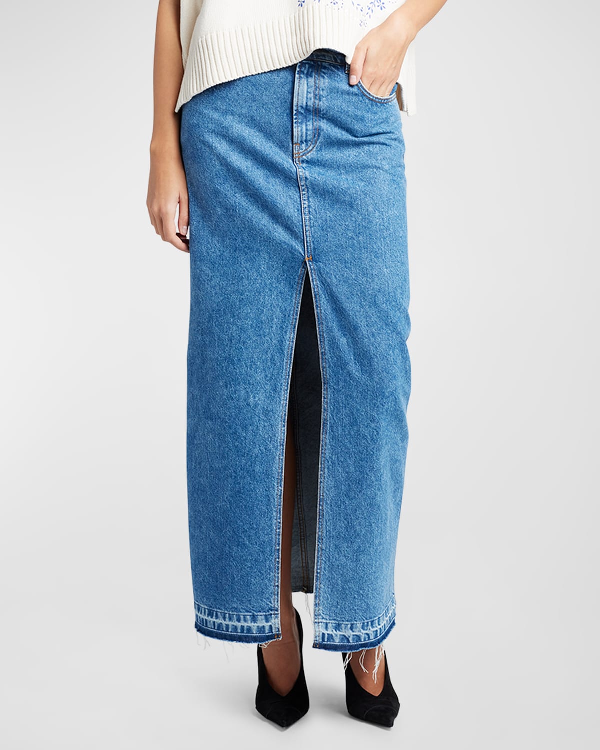 Shop Philosophy Di Lorenzo Serafini Denim Maxi Skirt In Blue