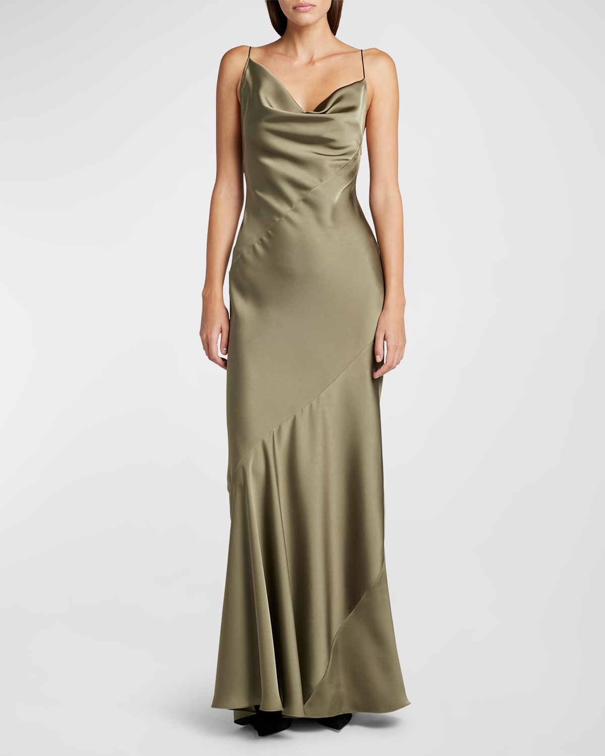 Shop Philosophy Di Lorenzo Serafini Satin Cowl-neck Maxi Slip Dress In Green