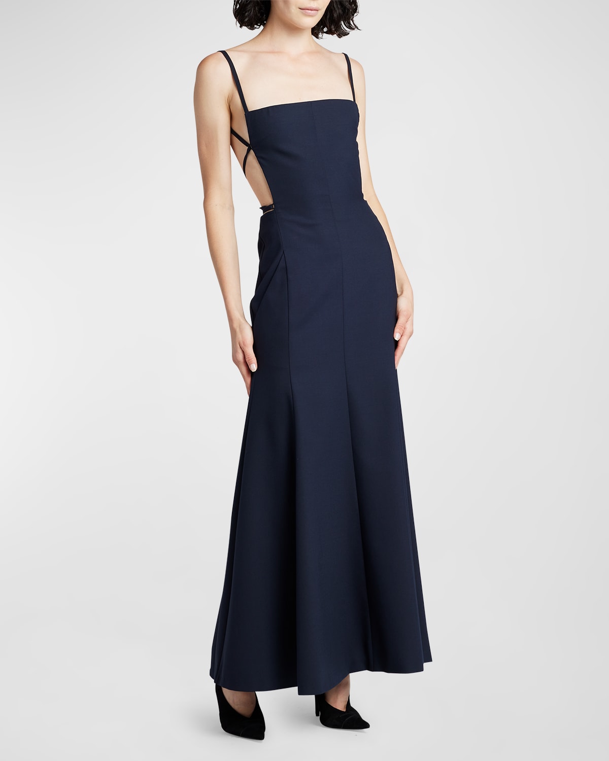 Philosophy Di Lorenzo Serafini Strappy Backless Fit-and-flare Dress In Dark Blue