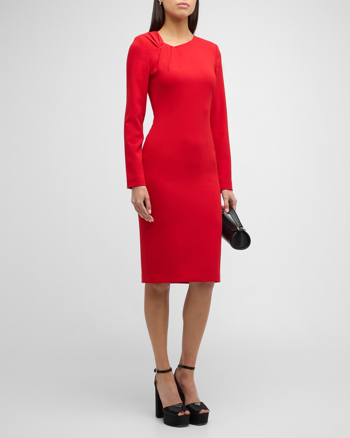 Badgley Mischka Long-sleeve Twist-front Sheath Dress In Red