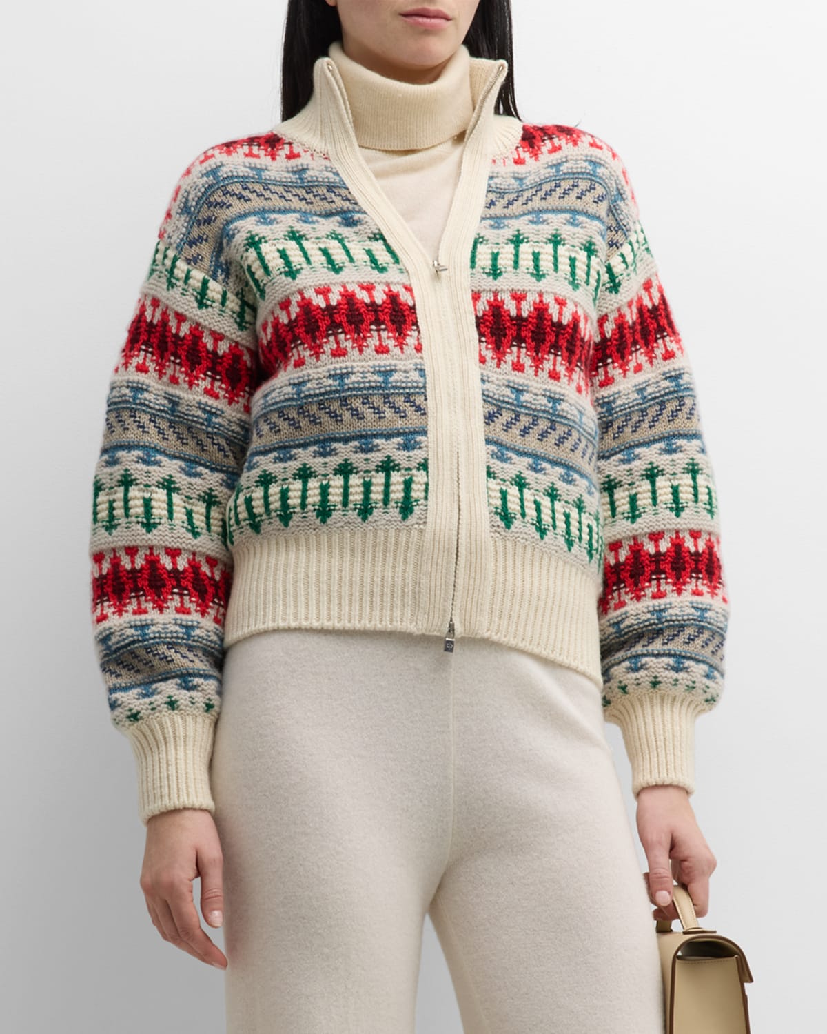 Shop Loro Piana Holiday Noel Cashmere Knit Bomber Jacket In J1n0 Fancy White