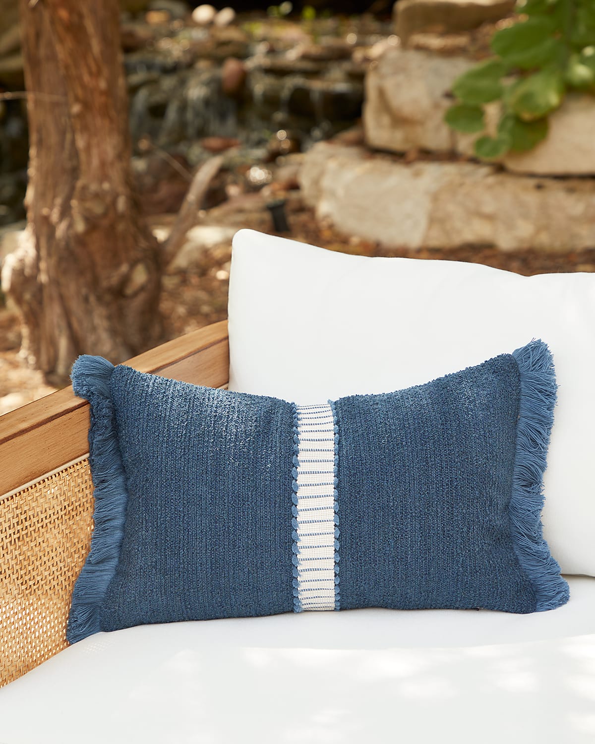 Elaine Smith Deluxe Jacquard Indoor/outdoor Lumbar Pillow, 12" X 20" In Blue