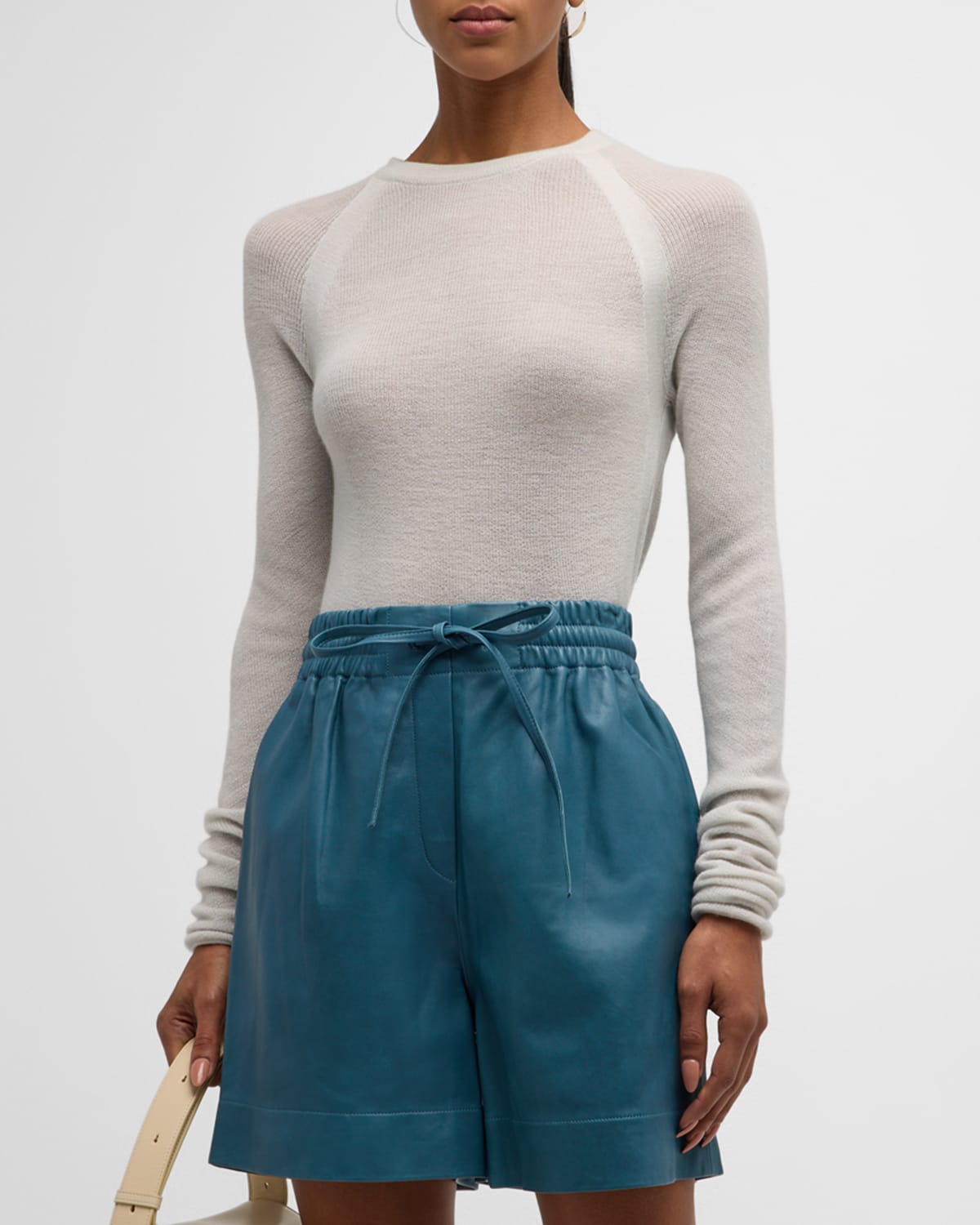 Shop Co Raglan-sleeve Sheer Cashmere Sweater In Light Blue