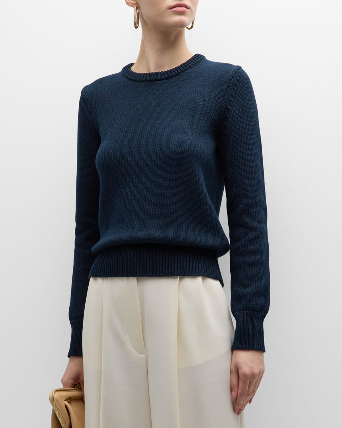 Shop Co Crewneck Tton-blend Sweater In Navy
