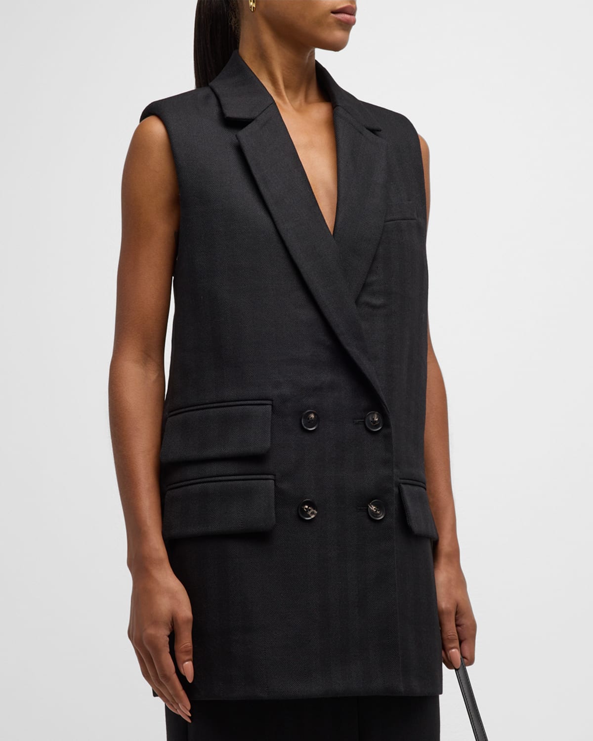 Shop Co Double-breasted Herringbone Vest In Black