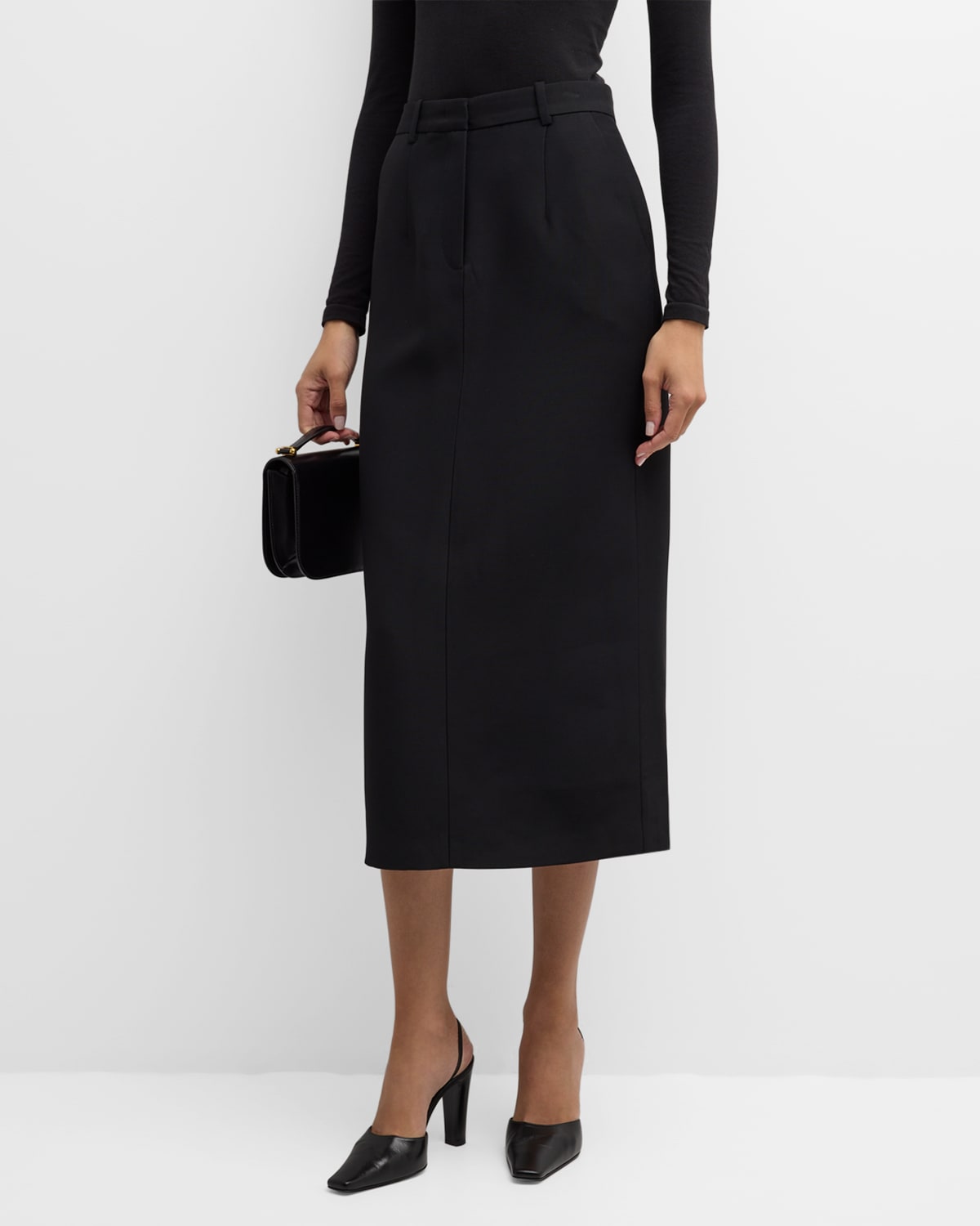 Shop Co High-waist Tailored Midi Pencil Skirt In Black