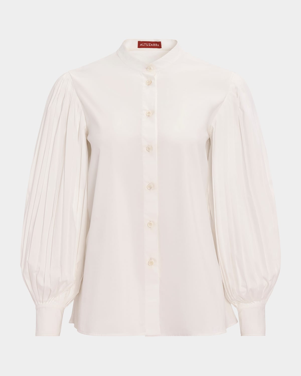 Altuzarra Patsy Pleated Blouson-sleeve Collared Top In Optic White