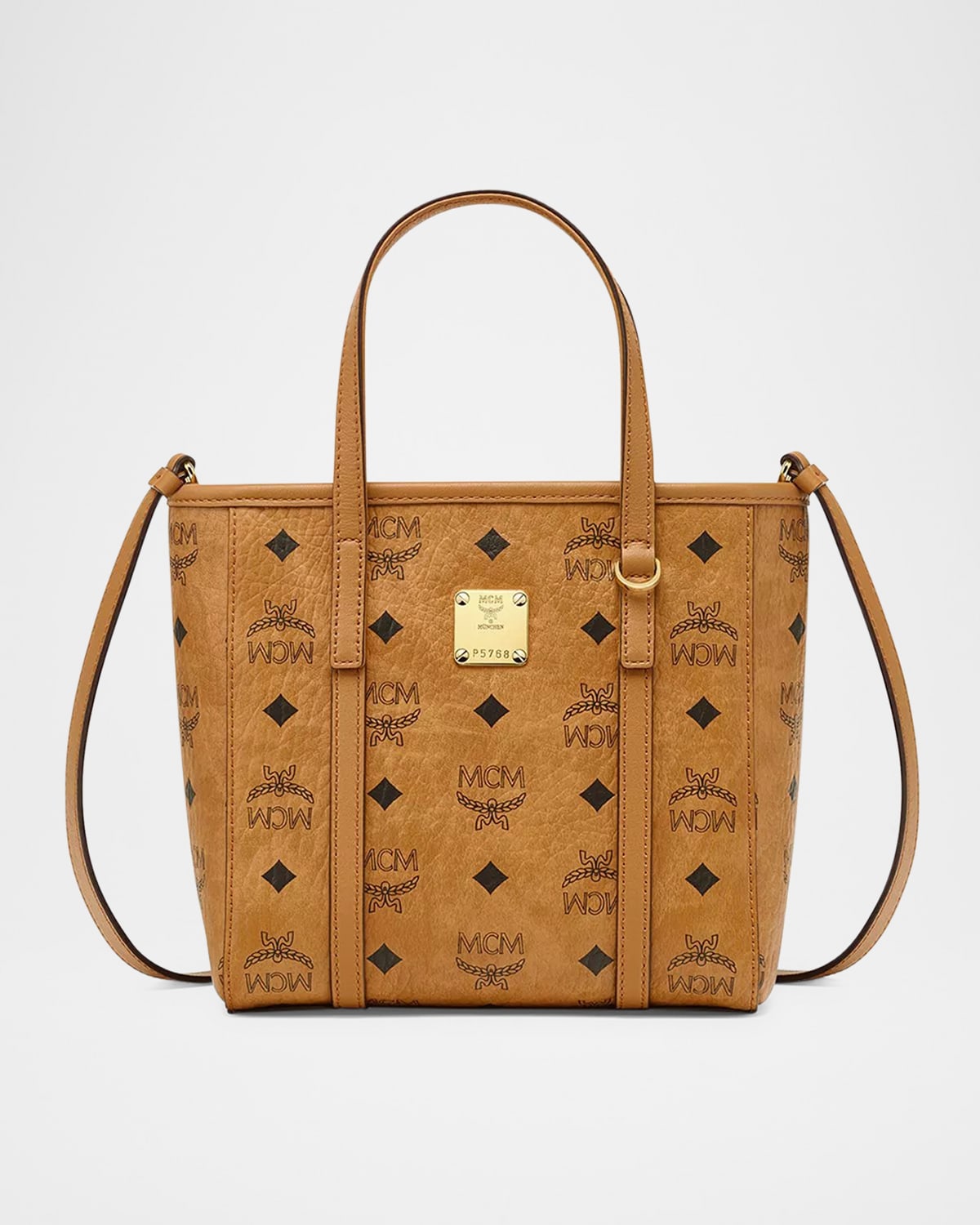 Mcm Aren Mini Visetos Shopper Tote Bag In Cognac