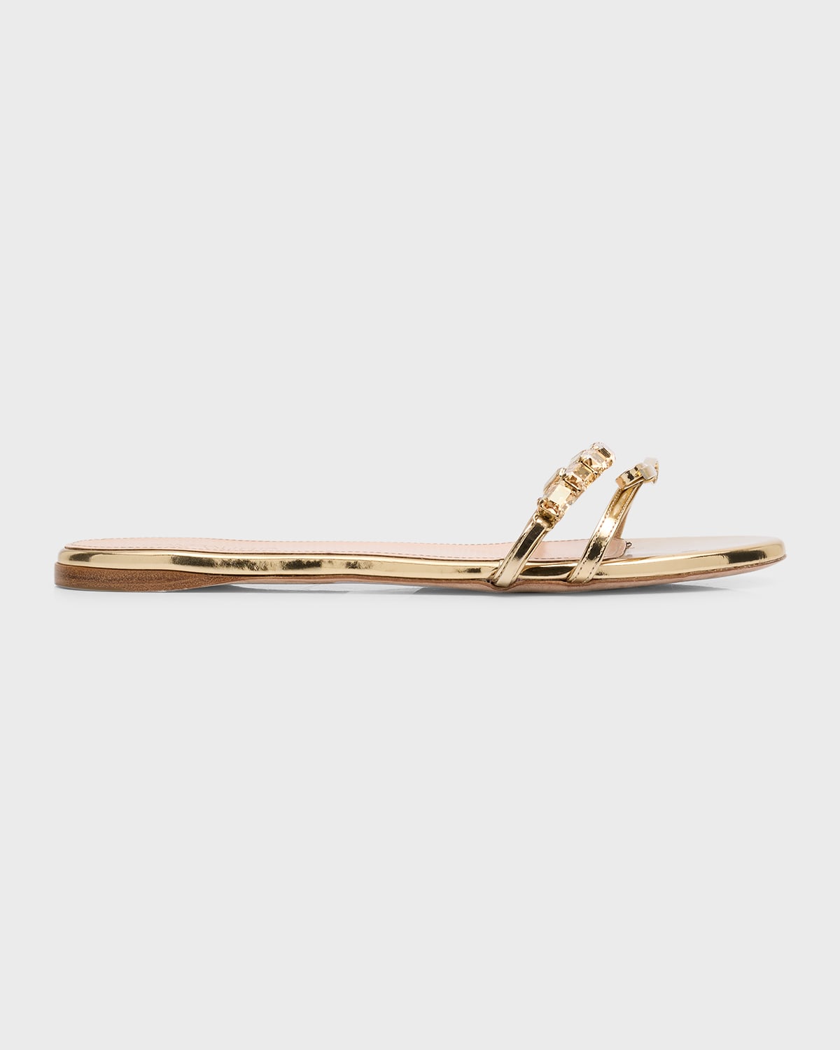 Giambattista Valli Mirror Bow Crystal Flat Slide Sandals In Gold